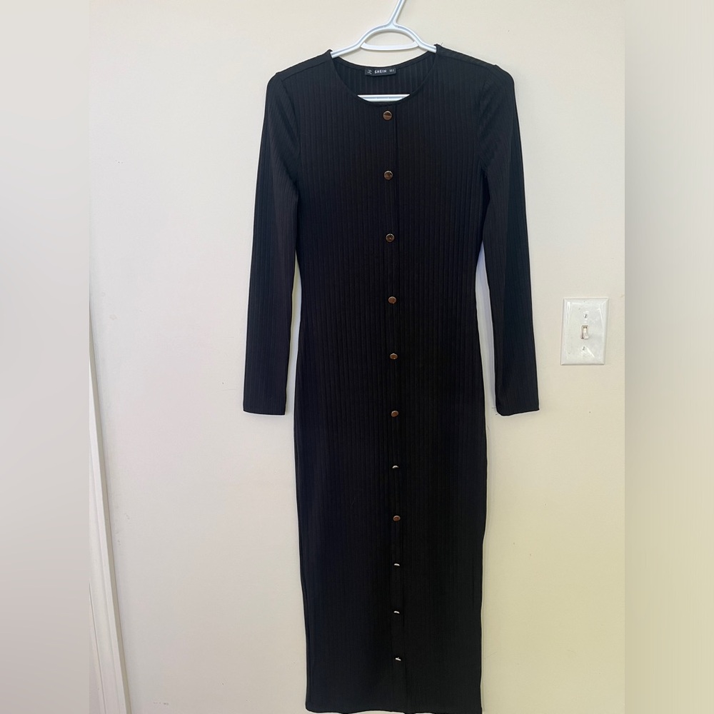 Button front rib knit dress
